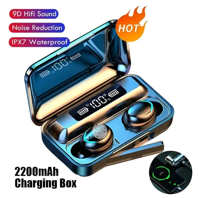 TWS F9-5C Headset Bluetooth  Wireless Nirkabel Full Bass With Mic Kotak Pengisi Daya Powerbank dengan Mikrofon Stereo Earbud Olahraga In-Ear Bisa untuk semua perangkat smartphone Android Iphone Earphones Peredam Kebisingan Headphones head sead Ponsel