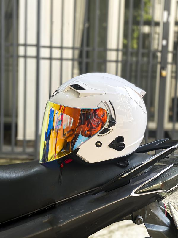 ( Chọn kính, tặng tem kyt, khăn ninja) Mũ nón bảo hiểm 3/4 2 kính KLT màu trắng bóng chính hãng 2025 Helmet