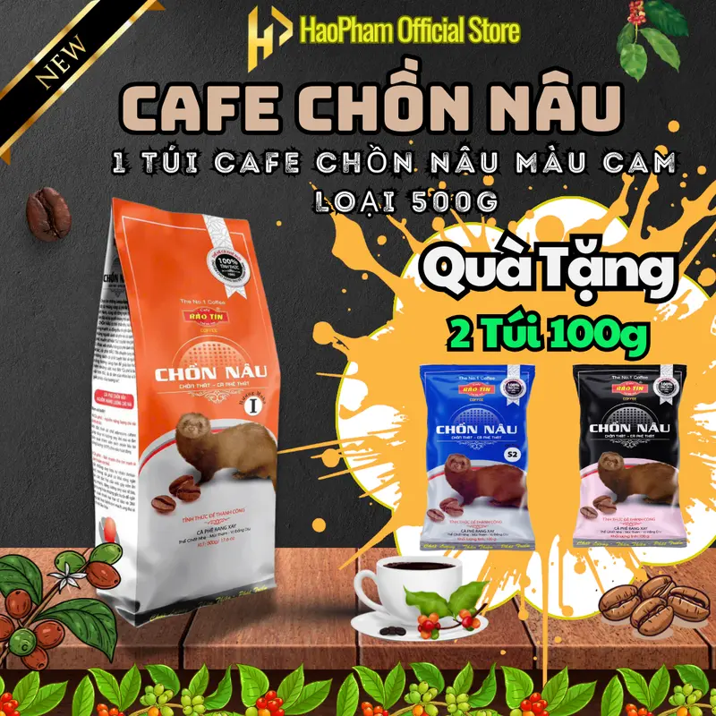 Cà Phê Đen Chồn Nâu Bảo Tín 500g (Túi Cam), Hương Moka Đặc Trưng, Gu Cafe Đậm Đặc Coffee Socola 0
