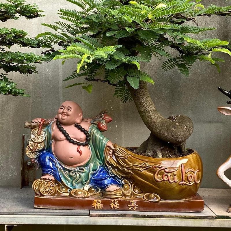 Chậu tượng Di Lặc kéo túi gốm Bát Tràng Decor Decor Phòng Trang Trí Nhà Trang Trí