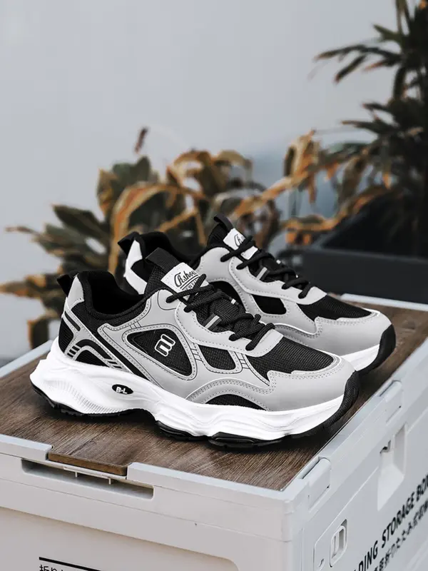 Men's Letter Print Lace Up Low Top Sneakers, Casual Lightweight Breathable Comfortable Sports Running Shoes, Perfect for Students and Outdoor Sports, Closed 7