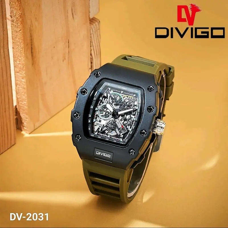 jam tangan pria divigo dv 2031 analog sport strab rubber tanggal aktif 2