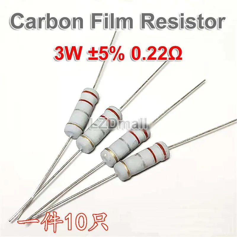 10pcs Carbon Film Resistors 0.22 0.33 ohm 3W 0.22R 0.33R 5% Fixed Resistor Resistance 6x17mm