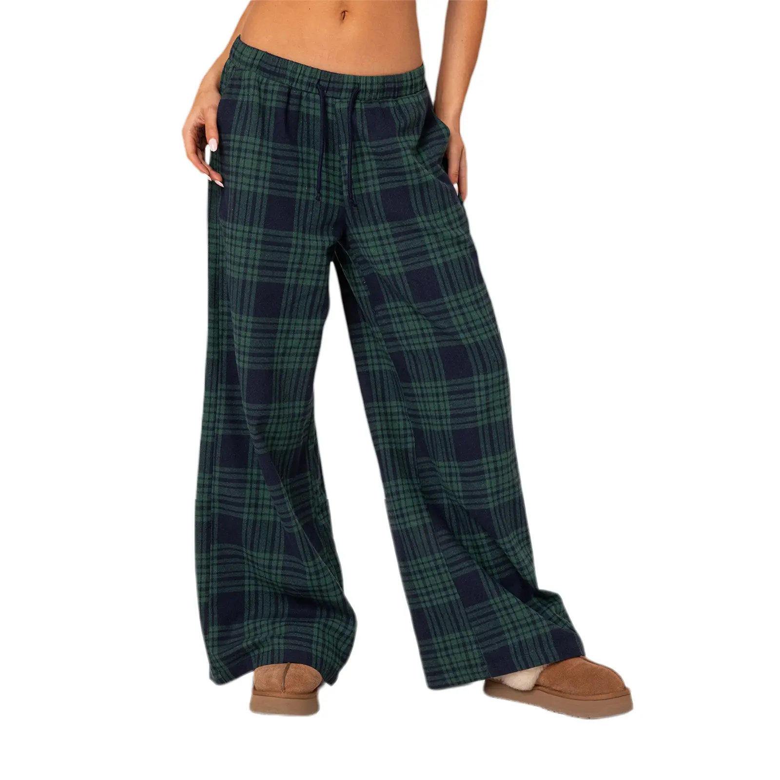 Women's Casual Plaid Pyjama Bottoms Trousers Elastic Waist Loose Wide Leg Pants Lounge Pants Bottoms Women Casual Trousers