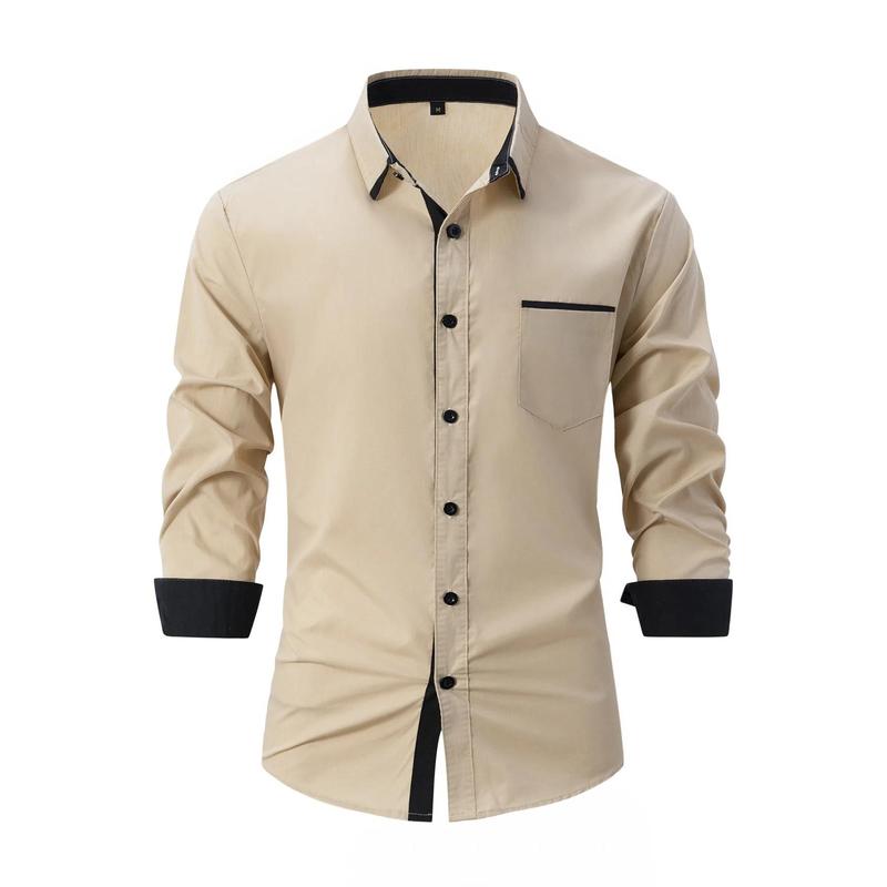 New men's Business casual color Combination loose long sleeve pocket shirt, Men's autumn blended casual shirt 7