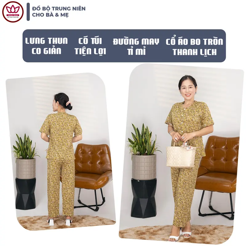 Đồ bộ bà già, bộ đồ trung niên cho ngoại áo tay ngắn top vải thun cotton lạnh cao cấp mùa hè -Thiều Thoa Store Nữ Ong 5