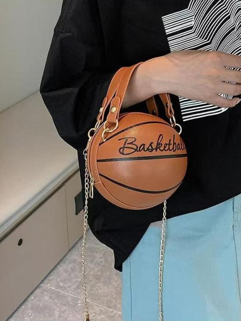 Product Introduction of Fashionable Basketball Design Crossbody Bag, Casual Pu Leather Zipper Handbag for Women, Trendy All-match Commuter Bag for Daily Used 7