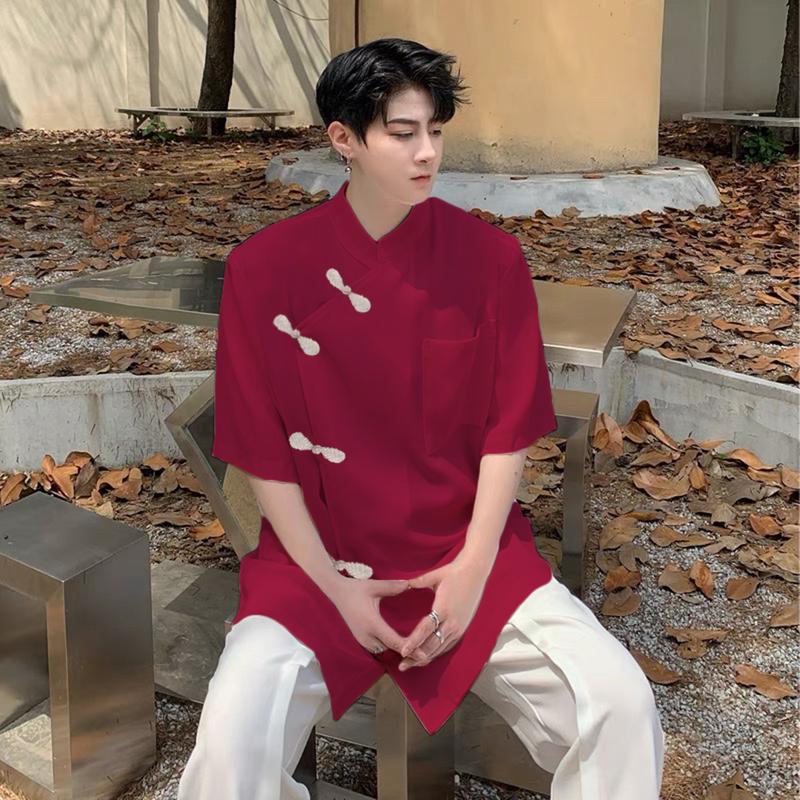 Áo shanghai nam nữ vạt chéo nút tàu cổ điển dịp Tết Đỏ đô Trắng Đen