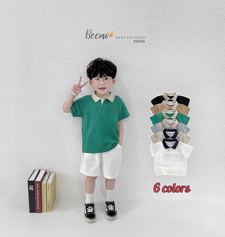 Áo phông cộc tay polo Beemo cổ V cotton cá sấu mặc mùa hè đi học, đi chơi, sự kiện cho bé trai từ 1 - 7 tuổi 23120A Có Cổ Sơ Mi