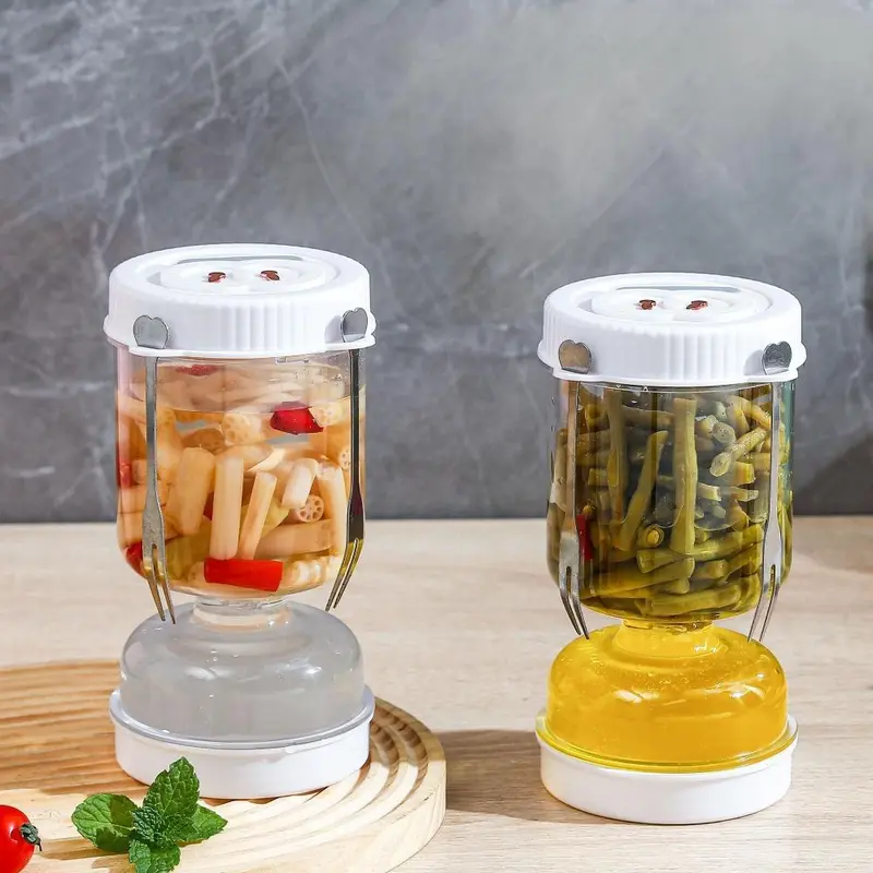Reusable Food Storage Jar with Fork, 1 Count Durable Leak Proof Food Pickle Container, Kitchen Utensils & Gadgets for Home Dining Room Picnic 6