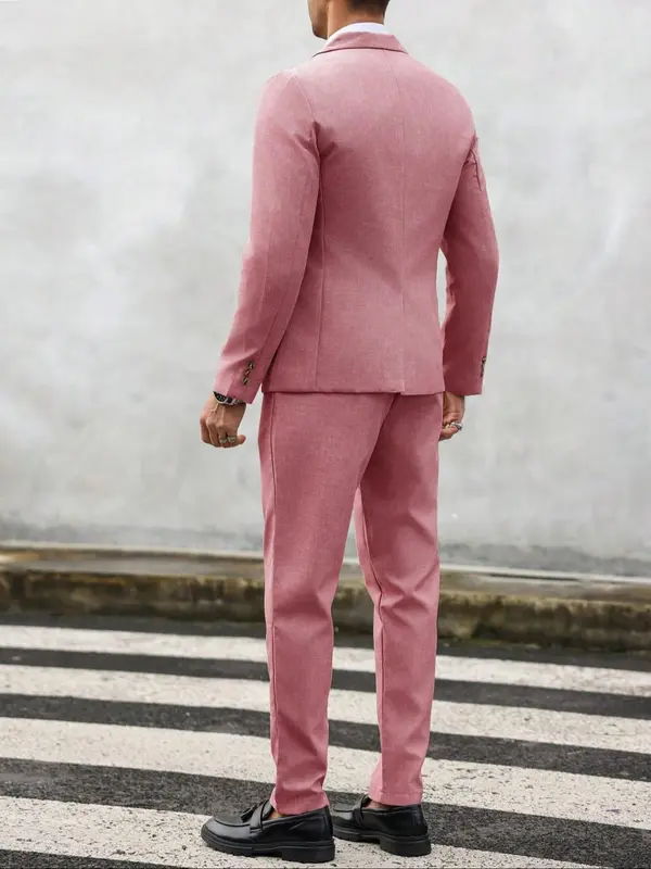 Men's Plain Business Suit Set, Slim Fit Lapel Neck Blazer & Pants, Men's Summer Clothes for Work Office Business, Menswear 8