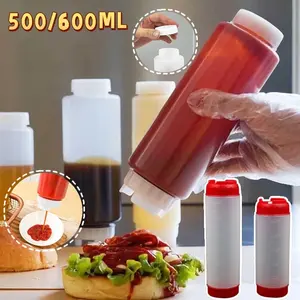 600/1000ML Squeeze Bottle Dispenser Double Head Squeeze Bottle Dispenser /Fifo  Botol Saos Mayonaise Kecap Wadah Kitchenware Toples Bumbu