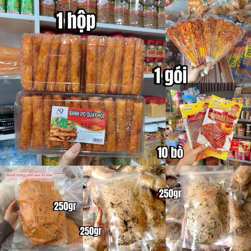 [COMBO ĂN LÀ GHIỀN ] Gồm 6 món: 1 hộp quẩy cây, 1 gói xiên cá, 10 gói bò thơm cay , 250gr bánh tráng rong biển, 250gr bánh tráng trộn hành lá, 250gr phô mai lá tôm  Ăn Vặt