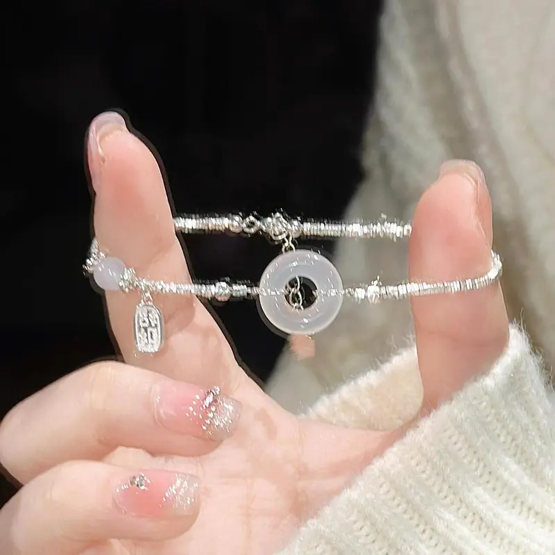 Vòng tay khóa an toànS925 Sterling dành cho phụ nữ, Màu bạc , may mắn, Màu bạc , Ins, nhỏ, mới, Trung Quốc, tinh tế, bạn gái, quà tặng 0