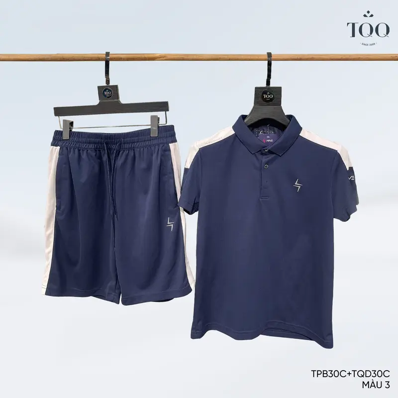 [SALE 15% LẺ - MUA CẢ BỘ CÒN 299K] Bộ thể thao nam HIVE TQQ - TPB30C/TQDB30 kiểu dáng polo cổ đức, quần cạp chun có dây rút - tập pickleball 2