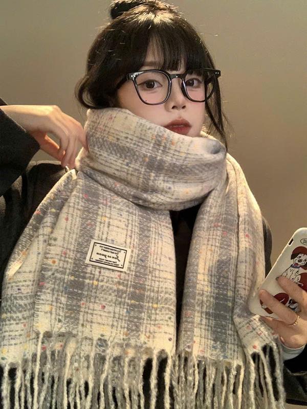 Khăn quàng cổ nam nữ chất liệu len dạ kẻ phong cách Vintage Hàn Quốc sca-a-048