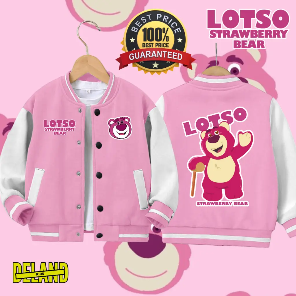 JAKET LOTSO ANAK USIA 2-12 TAHUN BASEBAL & HOODIE ZIPPER/RISLETING STRAWBERRY BEAR