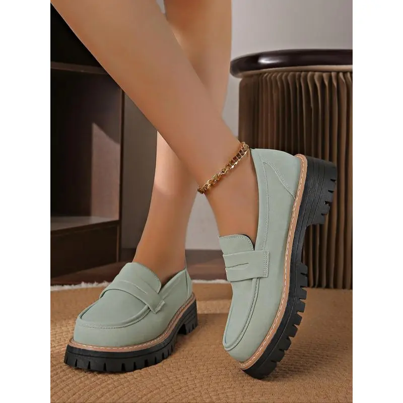 Women's Fashionable Solid Color Slip on Loafers, Casual Comfortable Chain Decorated Flat Shoes for Daily Wear, Lightweight Breathable Comfortable Shoes for Women & Girls Footwear Flatform 1