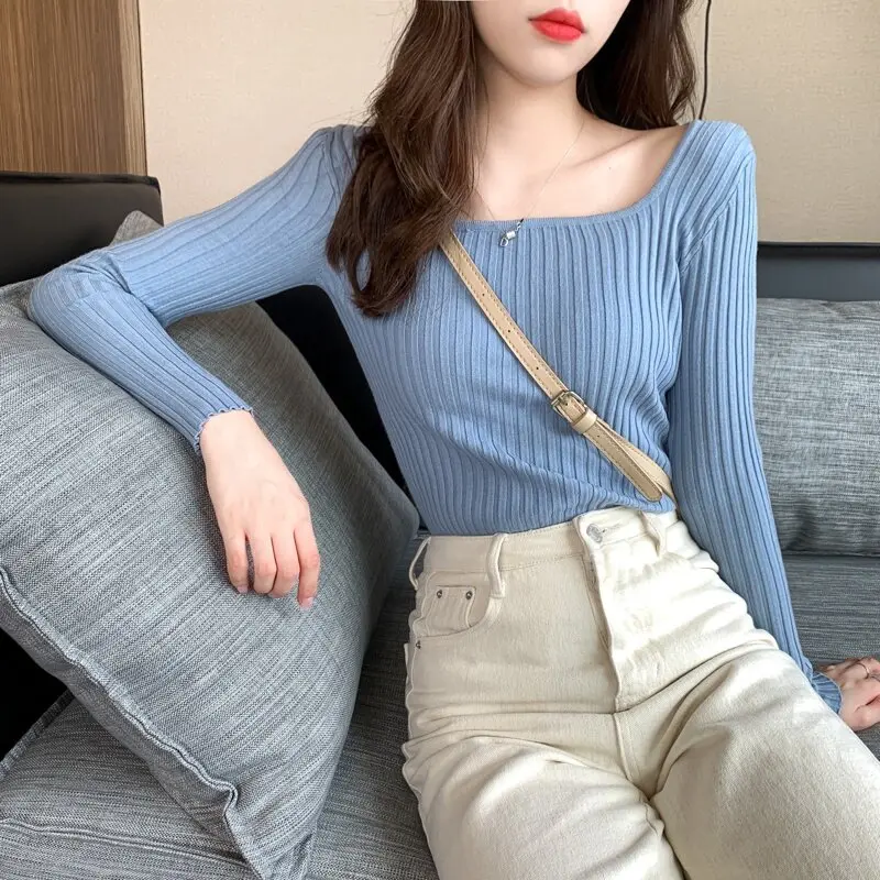 Áo Len Phong Cách Hàn Quốc, Áo Chui Đầu Nữ, Hàng Mới Về Mùa Thu Và Mùa Đông, Áo Ôm Sát, Đồ Len, Màu Trơn Dài Tay, Áo Sơ Mi Lớp Cơ Sở Bó Sát Women Top