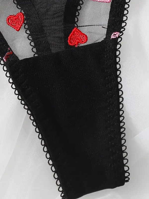 Women's Heart Embroidery Bra & Thong Two-piece Set, Sexy Comfy Breathable Lingerie Set for Daily Wear, Women's Underwear Set for All Seasons 5