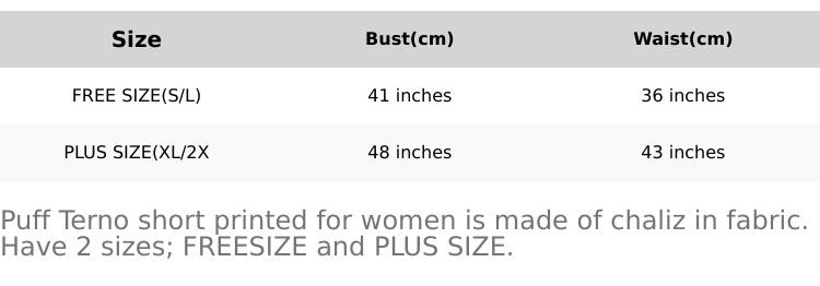 Product Introduction of Puff Terno Printed Shorts for Women - Free Size and Plus Size - Womenswear, Overalls Random Print 0