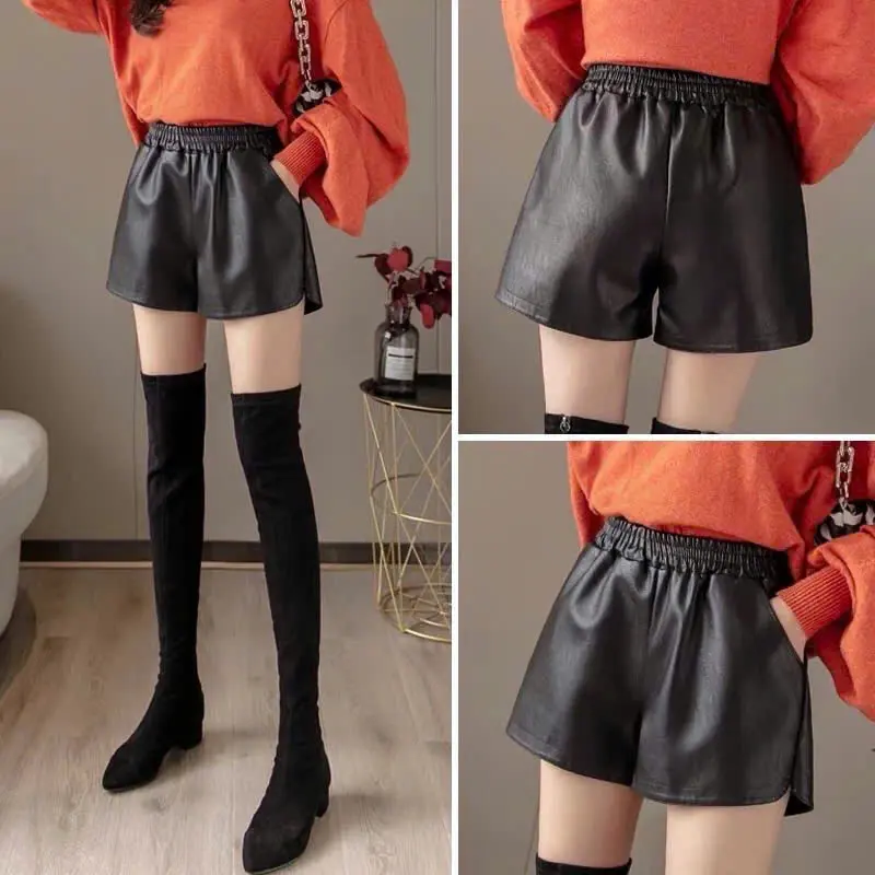 Quần Short Da Pu Xẻ Lai V Cạp Chun Siêu Cá Tính _824