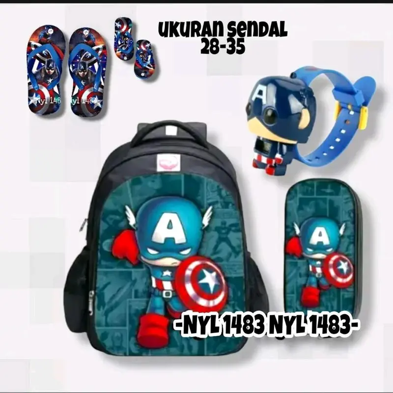 Tas Sekolah Anak 4in1 motif printing Karakter Kartun 1