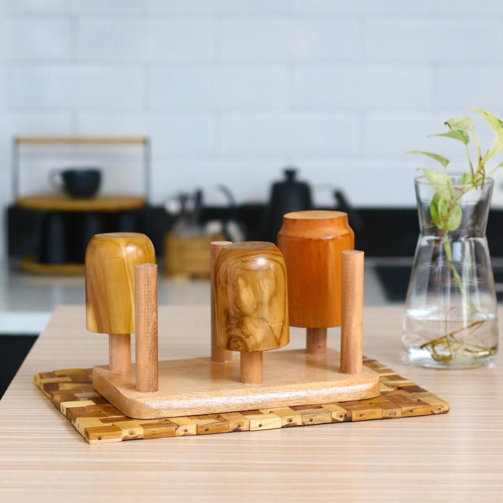 Pinexa Tempat Gelas Kayu Glass Cup Holder Rak Gelas Meja Buah