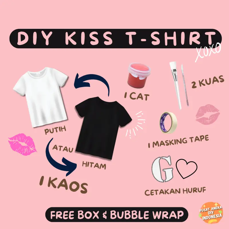 DIY Kiss T-Shirt 1 Set Boyfriend Girlfriend Couple | Baju Kaos Polos Kisses TShirt Inisial Huruf Nama Cap Bibir 0