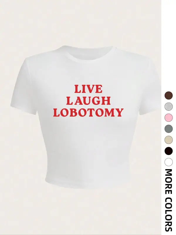 Women's Letter Print Round Neck Tee, Casual Short Sleeve Crop T-shirt, Ladies Summer Outfit for Daily Wear, Tops for Women, Shortsleeve Graphic Tees 3