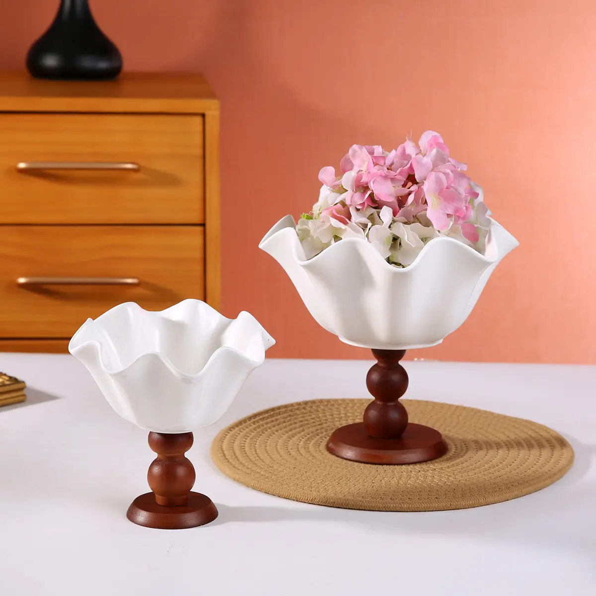 French Style Retro Ceramic Bowl Wooden High-Grade Sense Dessert Bowl Yogurt Cup Ice Cream Cup Ice Cream Bowl Tableware
