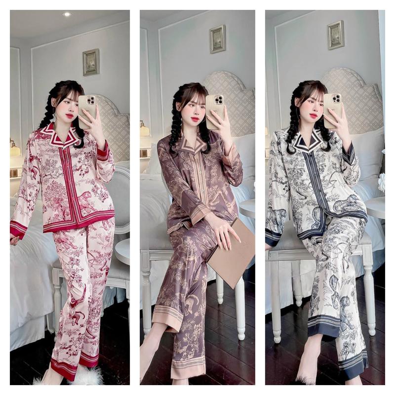 Bộ pijama hoạ tiết lụa xước cao cấp Tay Dài