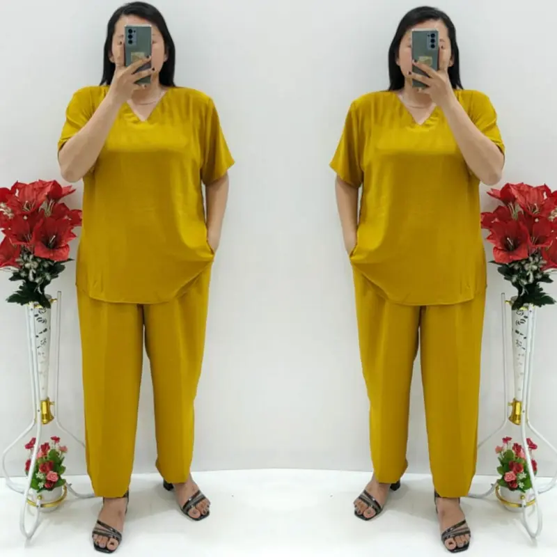 baju tidur piyama wanita/Stelan CP Cringkel Polos V Standar Dan Jumbo 2