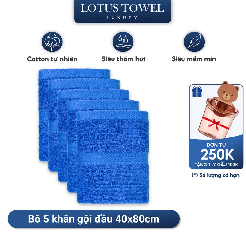 Bộ 5 Khăn Gội 40x80cm LOTUS TOWEL Làm Từ Sợi Cotton Cao Cấp Mềm Mịn, Thấm Hút, Không Ra Màu Nhà Tắm Khăn Tắm