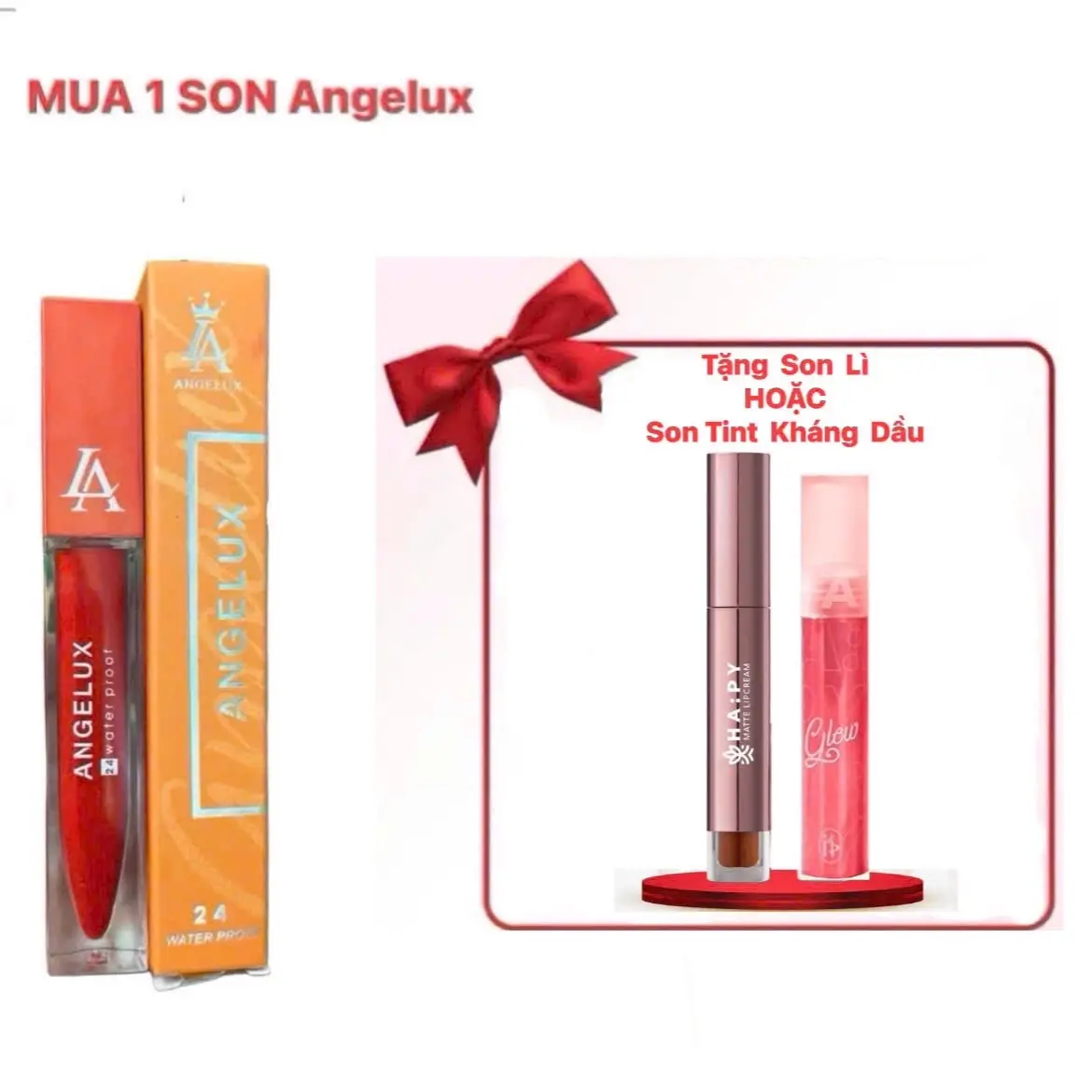 Mua 1 son Angelux tặng 1 son Ha;py (Son tint,son phiên bản cũ,son phiên bản mới )Son kem lì Dolly Angelux  mỹ phẩmchính hãng bền màu lâu trôi và kháng nước Cosmetic Nữ Trang Điểm Women Son Môi son sieu