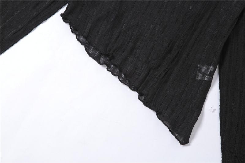 Product Introduction of Open navel fashion irregular sloping shoulder long sleeved T-shirt 9
