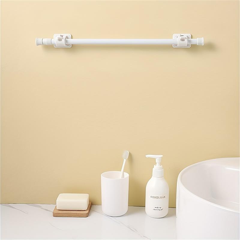 Product Introduction of 1 piece of non stamped telescopic rod, built-in spring fixed curtain rod, wall mounted towel rod, fixed decorative shower curtain curtains and door curtains, bathroom accessories 6