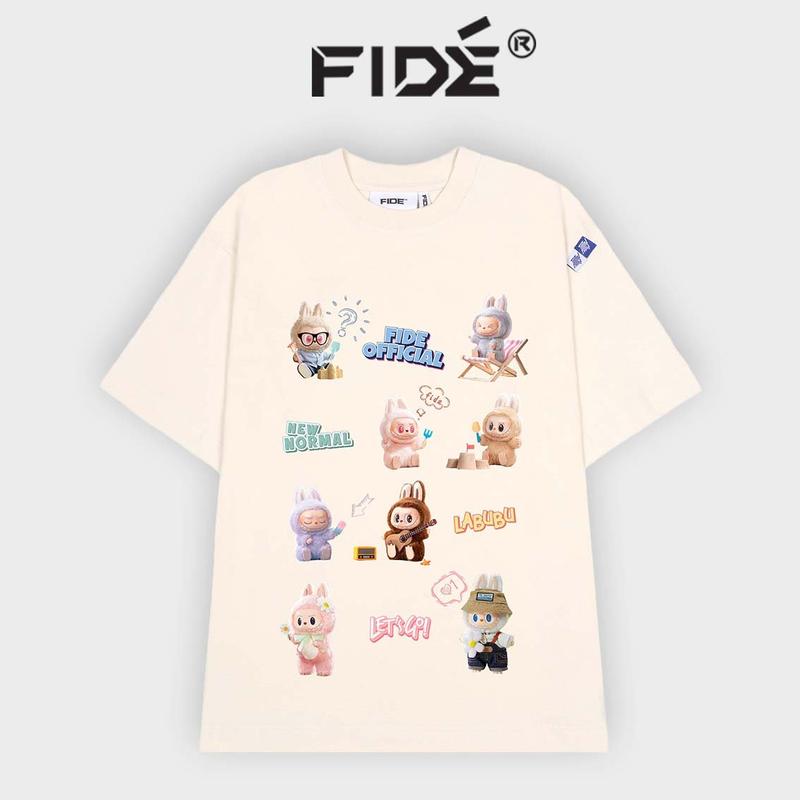 Áo thun FIDE LABUBU phông unisex form rộng local brand nam nữ cổ tròn oversize - AT81 Menswear Cotton Kem