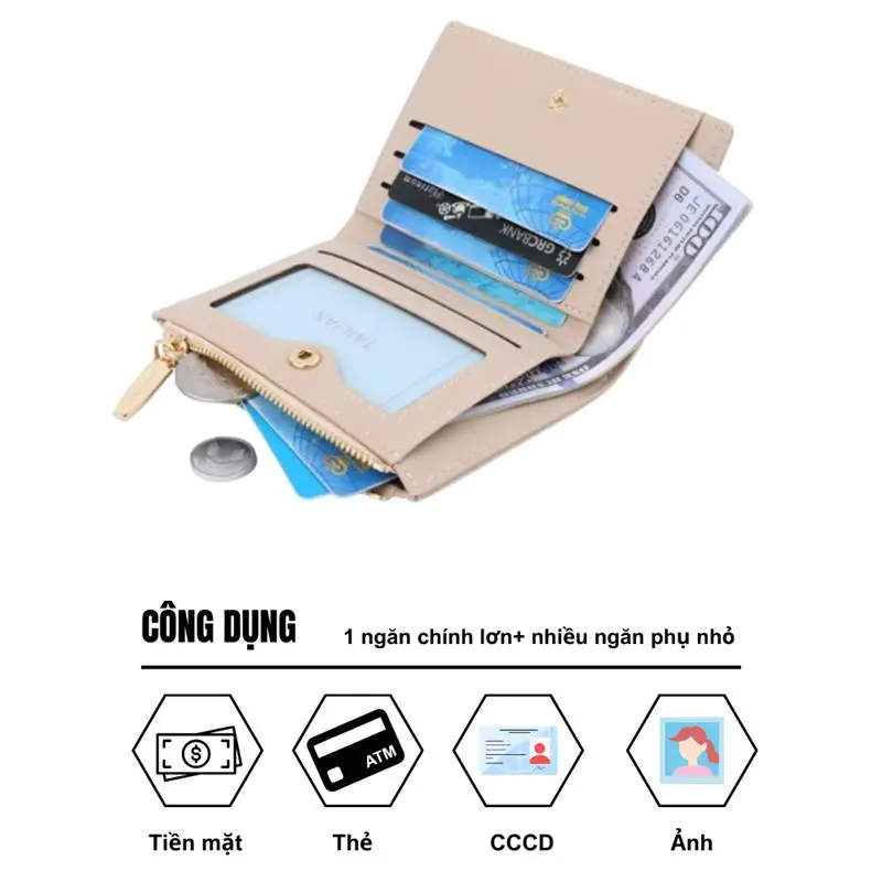 {WWK backpack} Ví Nữ Ngắn Mini Cầm Tay TAILIAN Đựng Tiền Đựng Thẻ Nhỏ Gọn Da Cao Cấp Cực Đẹp TL76 - Micocah Mall Wallet Kem 3