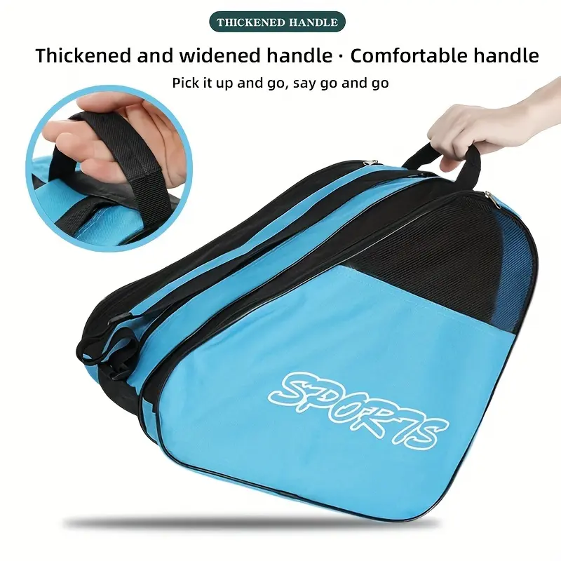 1pc 3-Layer Sports Duffel Bag with Adjustable Shoulder Strap, Large Capacity Thick Breathable Fabric, Roller Skate & Inline Skating Gear Storage Bag, Black/Blue for Gym, Travel, Car Accessories, Durable Zipper Closure, outdoors 4
