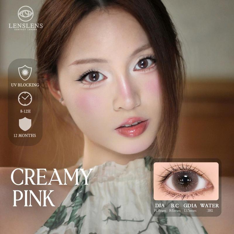 Lens Mắt Kính Áp Tròng LENSLENS Hồng Kem Tự Nhiên Creamy Pink 14.2mm