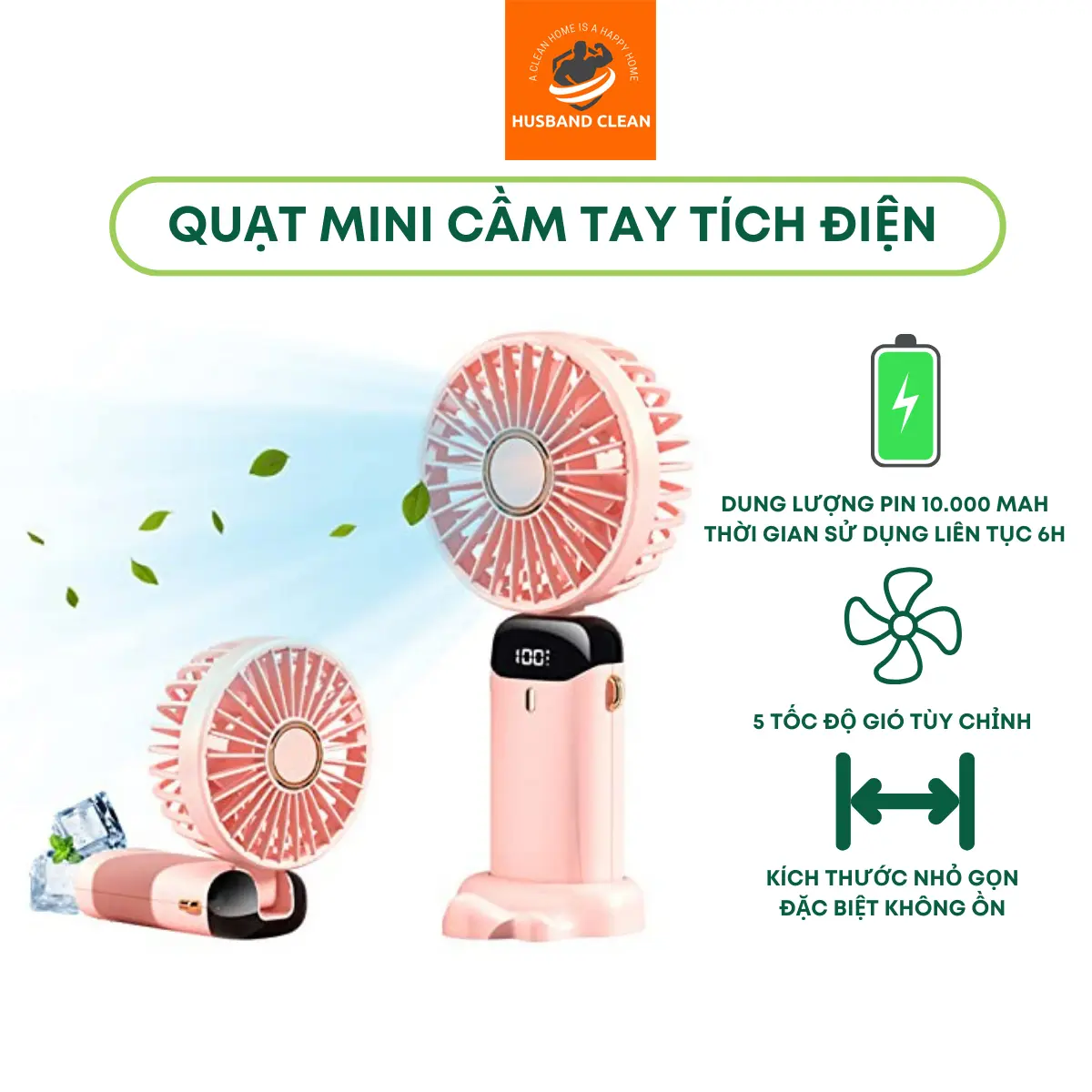 (Hàng loại 1) Quạt mini cầm tay, quạt cầm tay sạc điện, pin khủng 8-10 tiếng 10.000mah, gấp gọn 5 tốc độ gió Phụ Kiện Usb