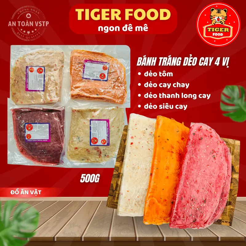 Bánh tráng dẻo tôm 500g Loại Ngon TIGER FOOD Bánh tráng cam dẻo cay phơi sương Đặc sản Tây Ninh sử dụng ăn vặt hoặc cuốn snack ( CHỈ BÁN LẺ BÁNH KHÔNG KÈM TOPPING) Thức Ăn