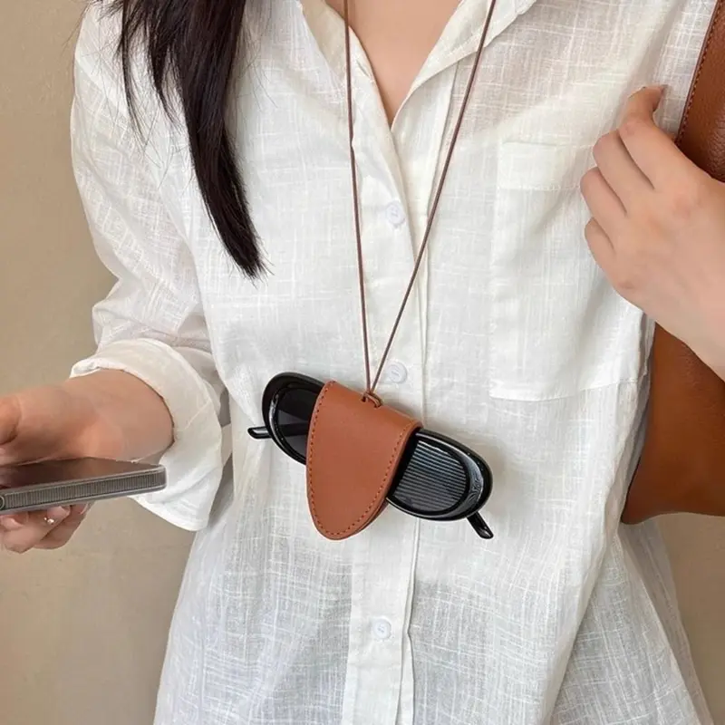 Túi lưu trữ kính mắt bằng da, Cầm Tay với mặt dây chuyền và Dây Treo bền, Kẹp kính râm, Kẹp kính đa chức năng đơn giản 6