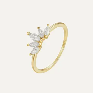 Quinset Zirconia Crown Ring — 18K Gold Plated S925 Sterling Silver Cincin Crystal Anti Karat