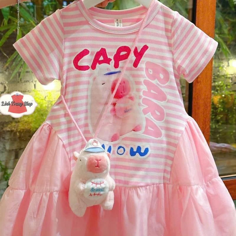 T6 : 8-23kg : váy cottong hình capybara phối gấu chất tơ mềm.  Váy không kèm túi bông. 2
