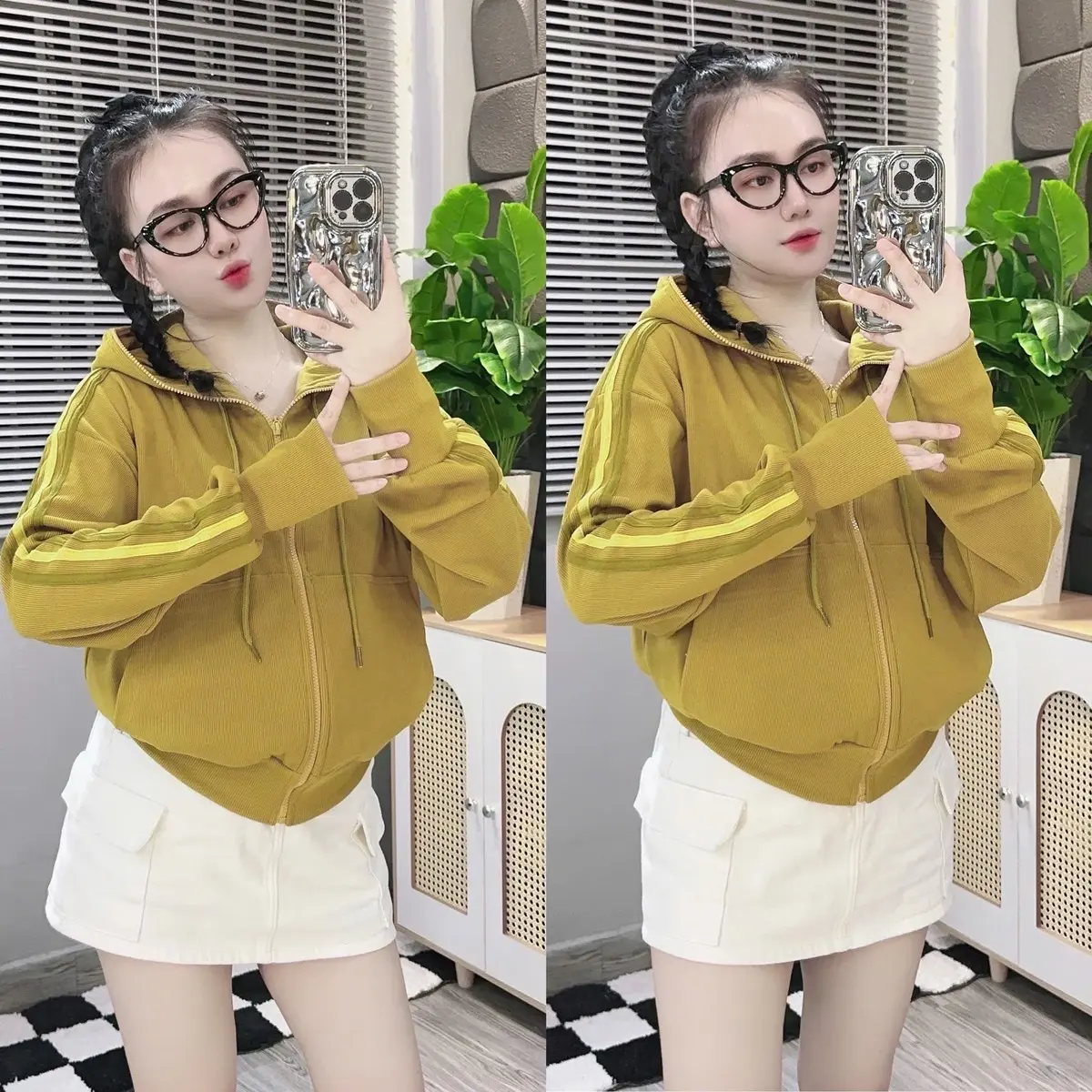 Áo khoác nữ, thun gân dầy mát, Nón to, chống nắng, 6 túi Top