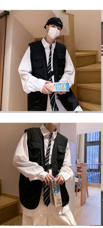 Product Introduction of Spring and Autumn Ins Mechanical Style Work Vest Vest Man Loose Hong Kong Style Fashion Brand All-Matching Multi-Pocket Sleeveless Jacket 8