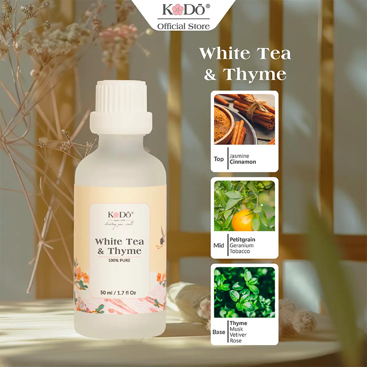 Tinh Dầu Nước Hoa KODO White Tea & Thyme Hương Trà Trắng Và Xạ Hương Làm Thơm Phòng - Classic Collection - 10/50/100/500ml Dầu Thơm Phòng Dầu Thơm