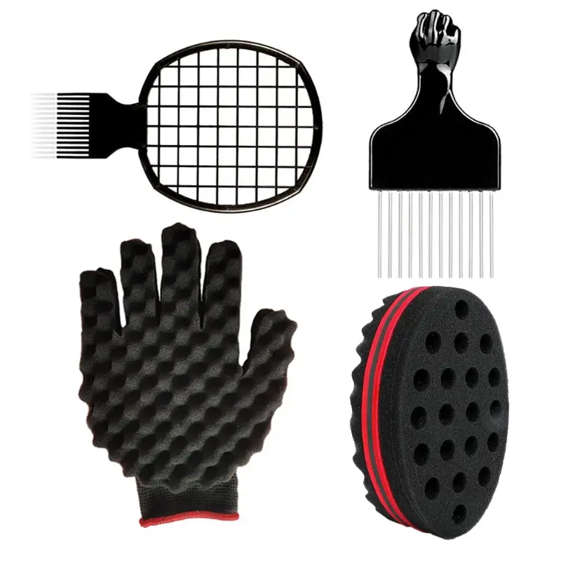 4Pcs Hair Curly Sponge Gloves Magic Curly Barber Curling Twist Sponge Gloves Brush Hair Brush Sponges for Black Men Haircare Heatless